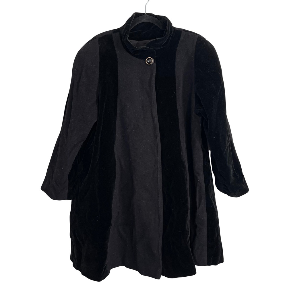 Vintage Projections Ltd Black Velvet Panelled Swing Coat Funnel Neck ILGWU USA